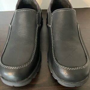 Black Leather Loafers with Contrast Stitching